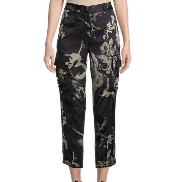 Green Cargo Printed Satin Pants - Picture 1 of 12